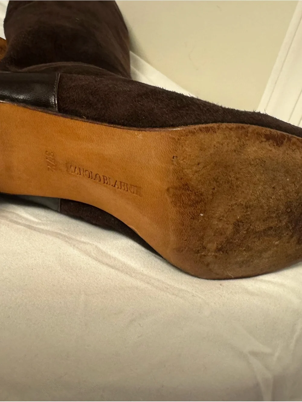 Manolo Blahnik Dark Brown Suede Over‑The‑Knee Pointed Toe Boots